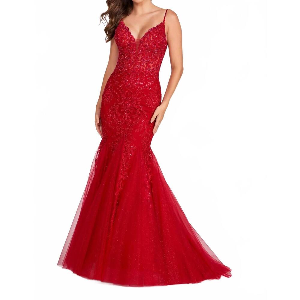 NEW ELLIE WILDE plunge back maxi dress in ruby